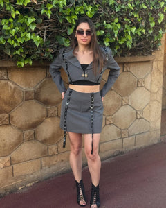 Edgy Blazer Skirt Set (Gray)