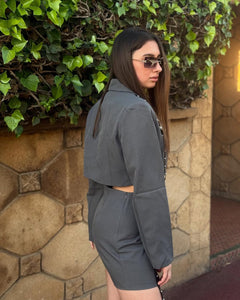 Edgy Blazer Skirt Set (Gray)